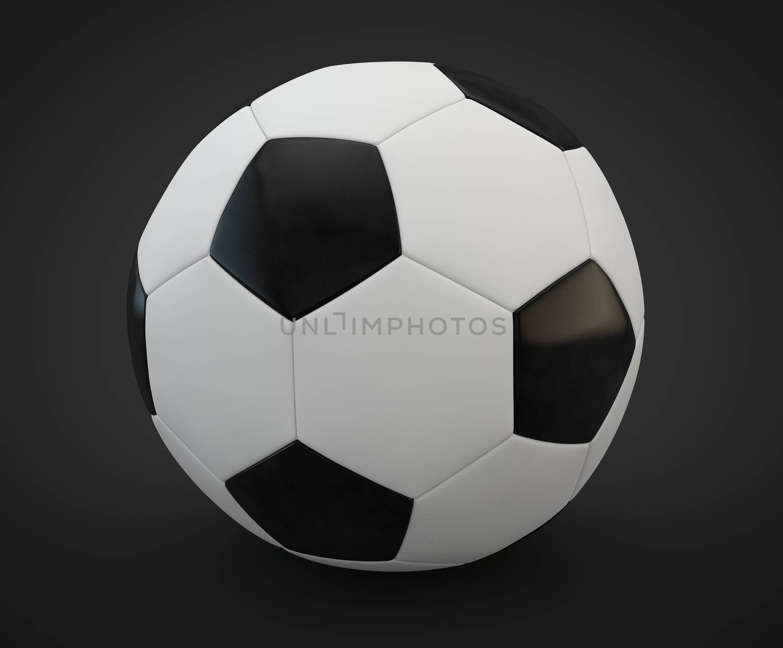3d render of one soccer balls lying on dark background