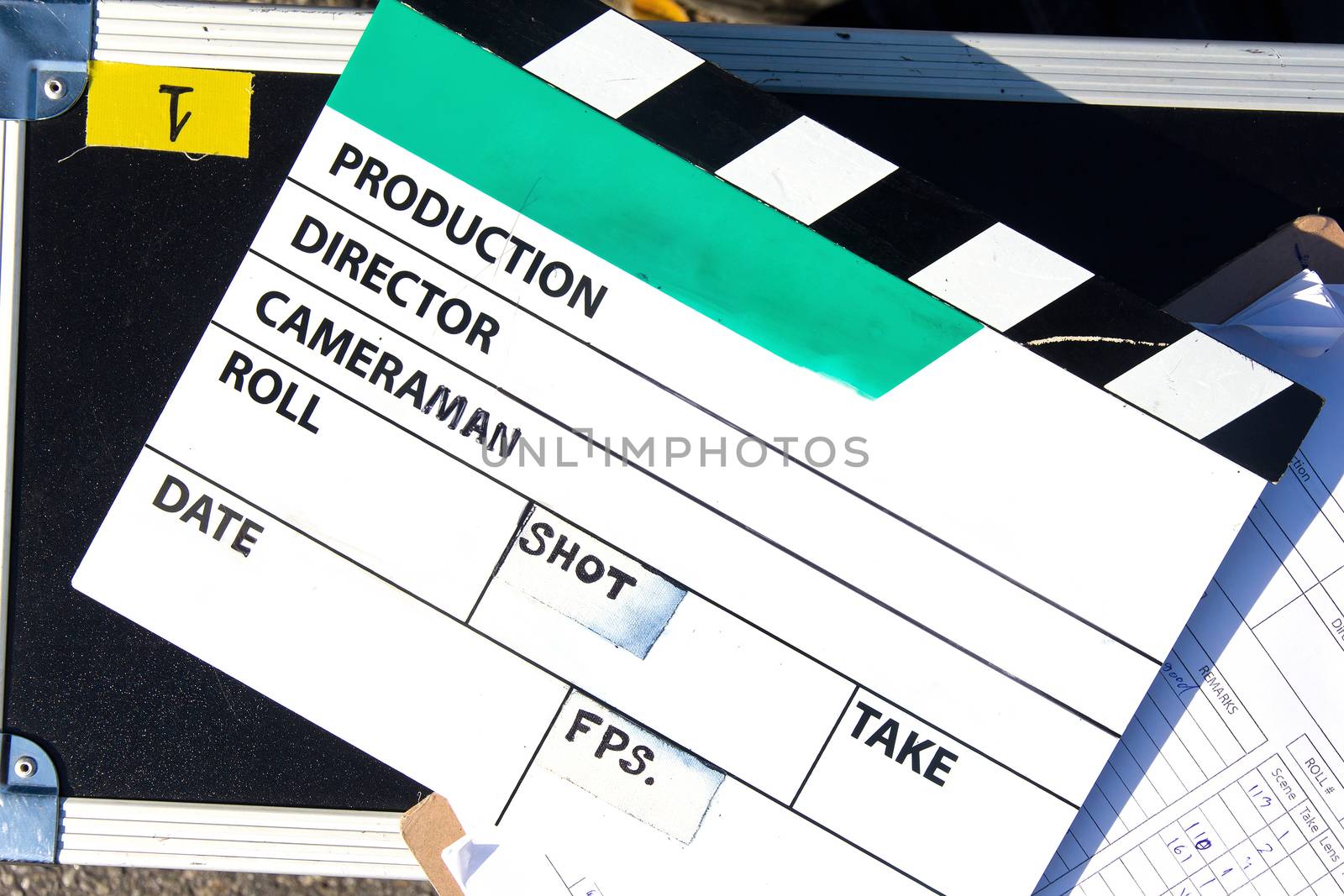 Film Slate on set close up