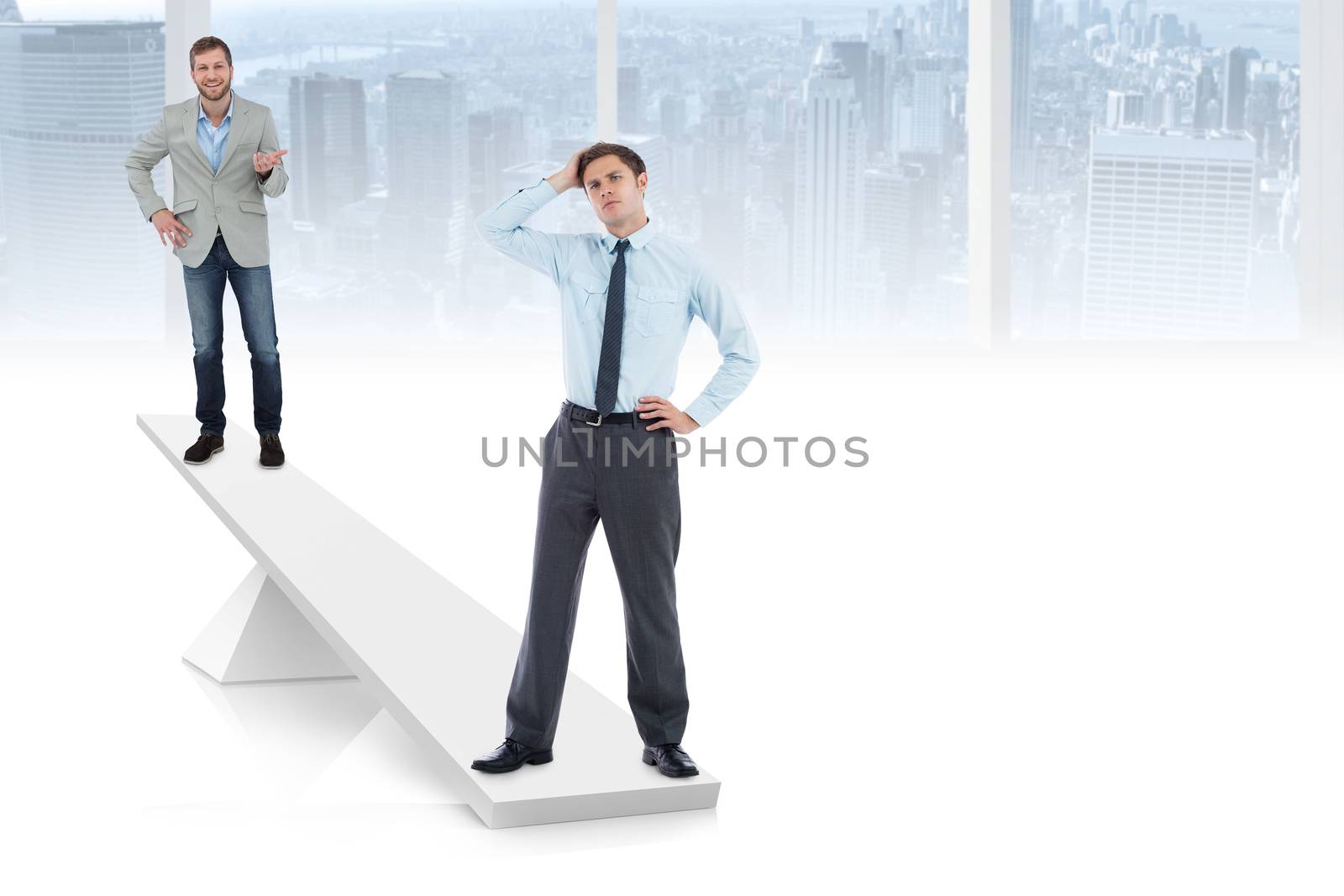 White scales weighing two businessmen by Wavebreakmedia