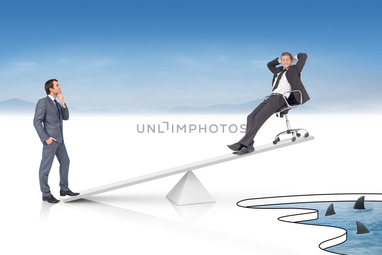 White scales weighing two businessmen by Wavebreakmedia