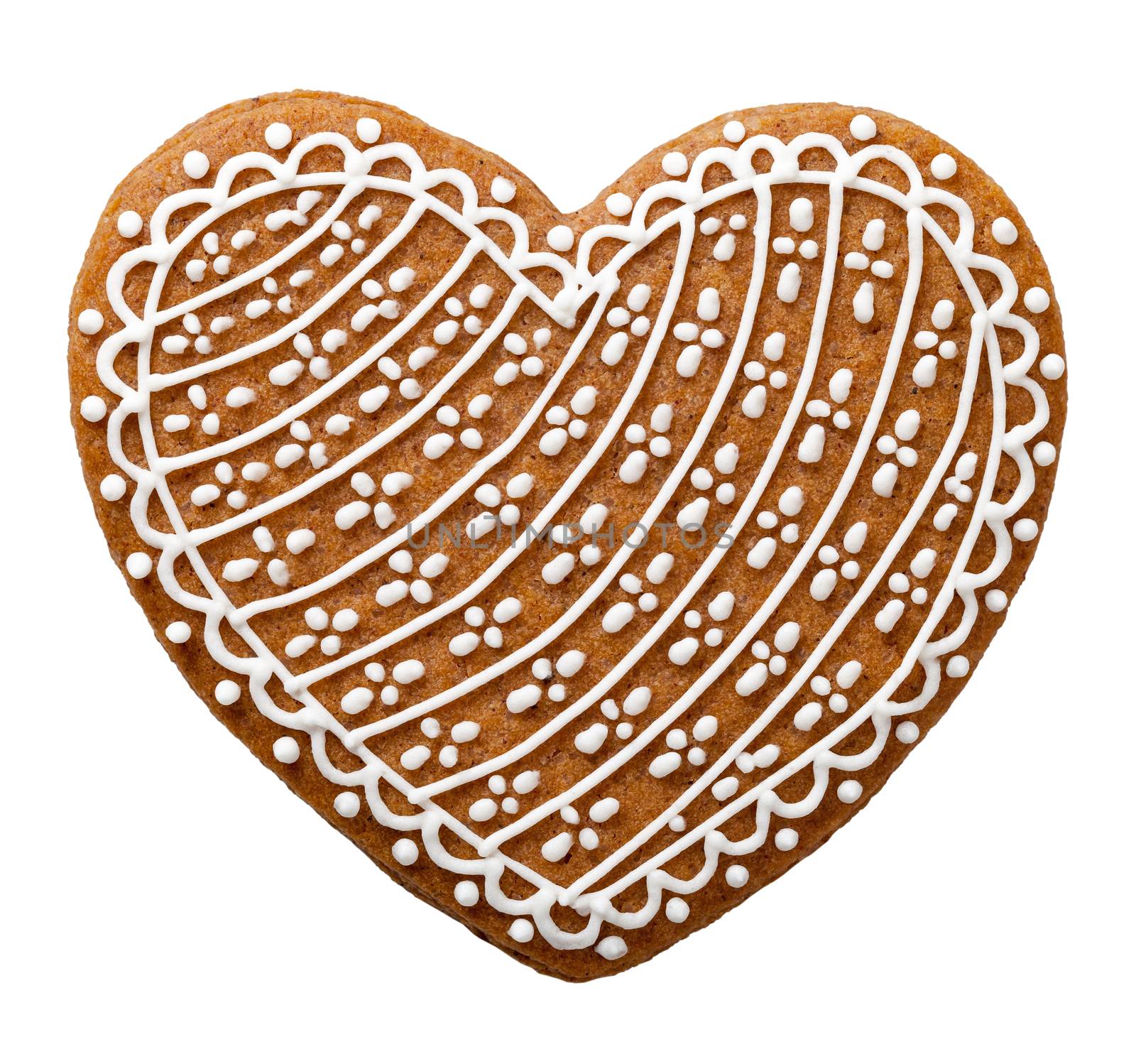 Gingerbread heart cookie for Christmas isolated on white background