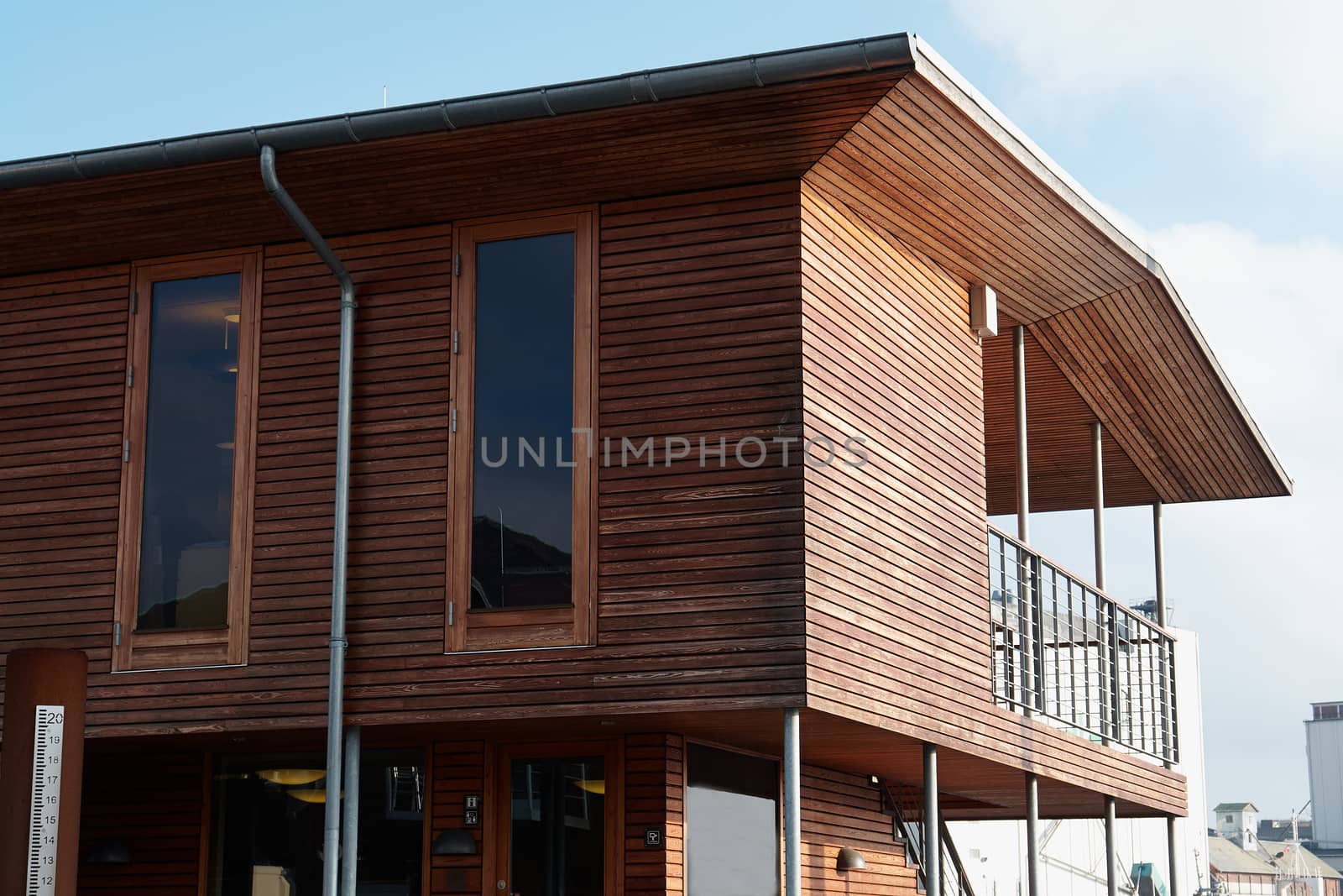 Modern design wooden house made with metal frame and glass                               