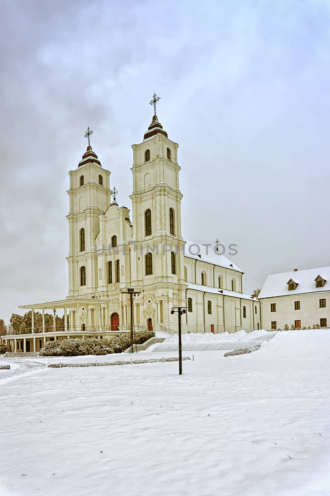 Catholic Cathedral in Aglona, Latvia in winter 