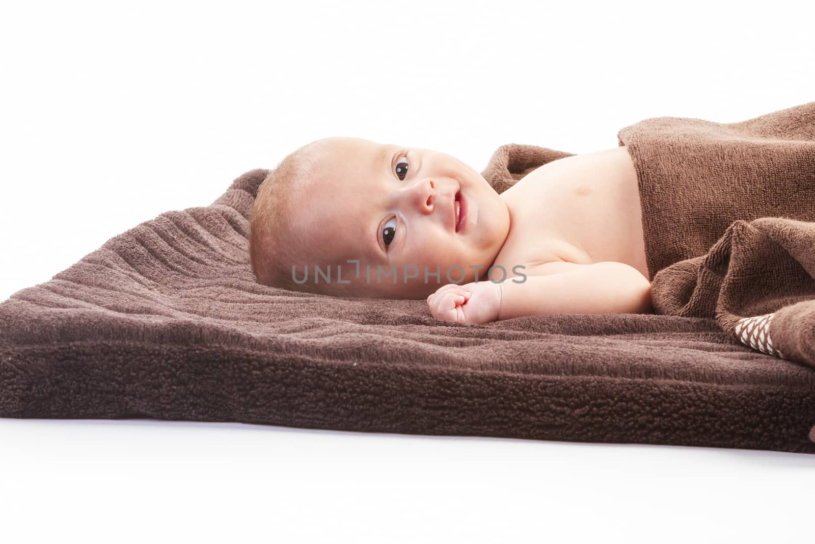 baby boy over brown blanket by manaemedia