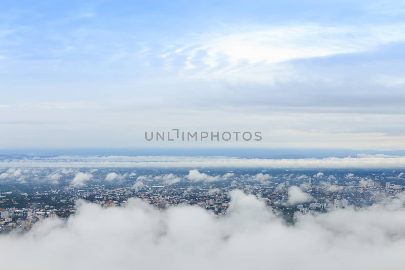 high view city landscape on cloud sky