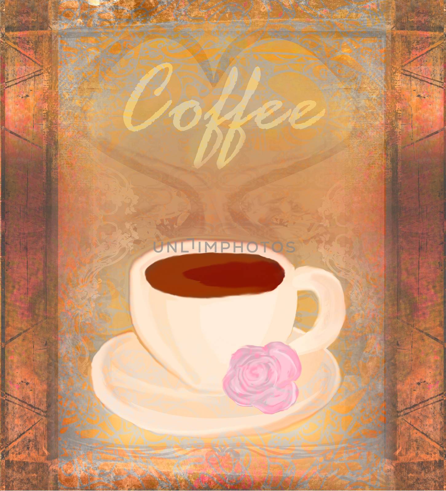 Cup of coffee, vintage card