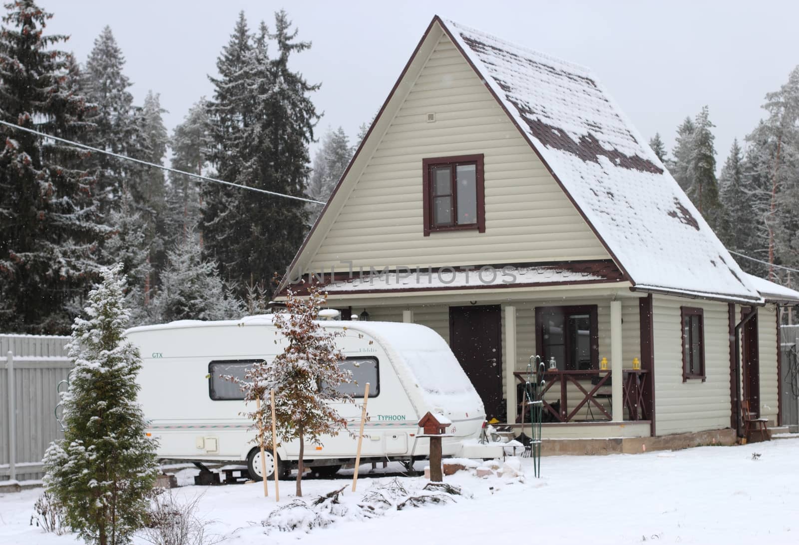 Wooden house and camping in winter by Metanna