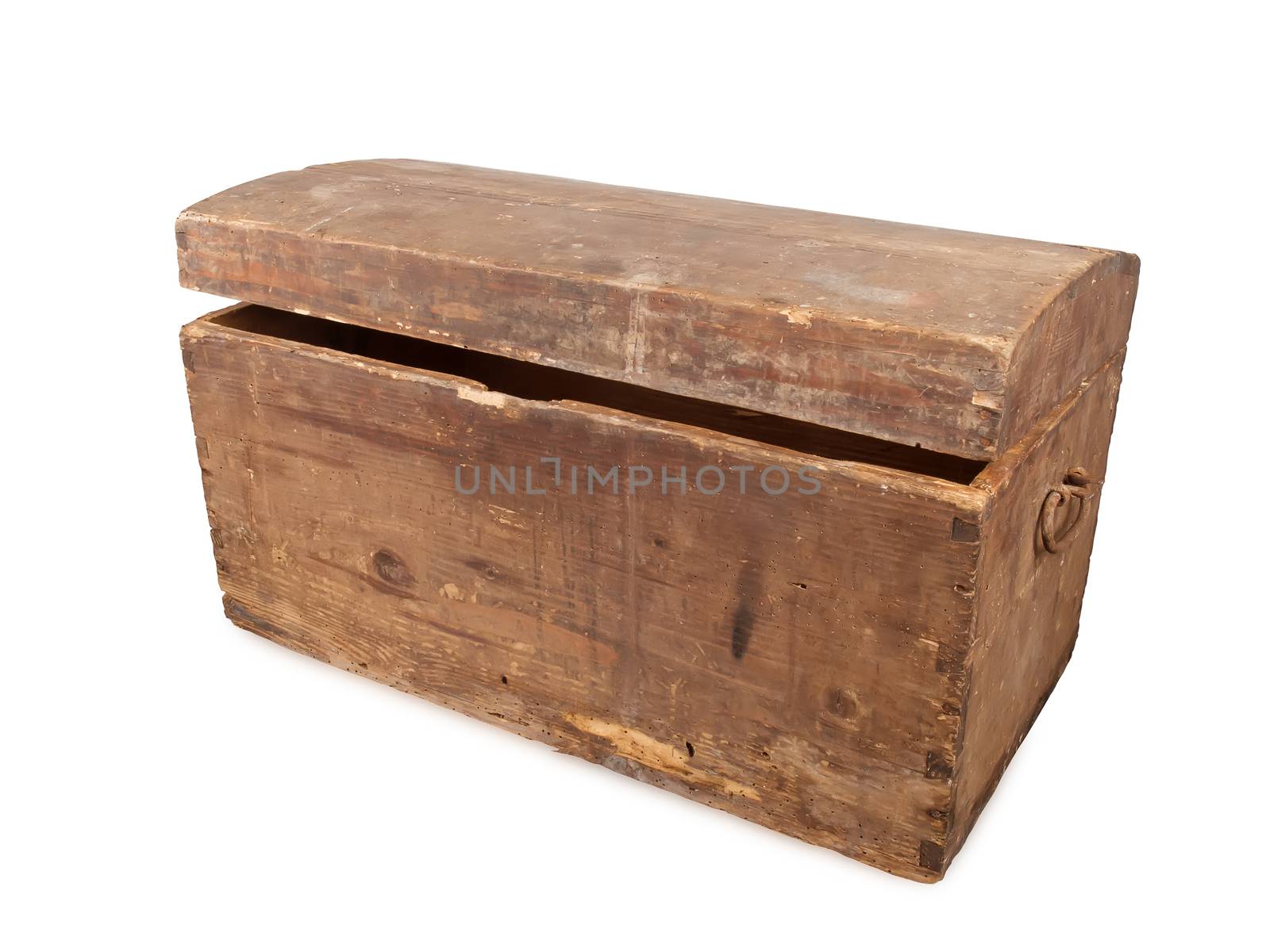 ancient wooden treasure chest isolated on white background, studio shot