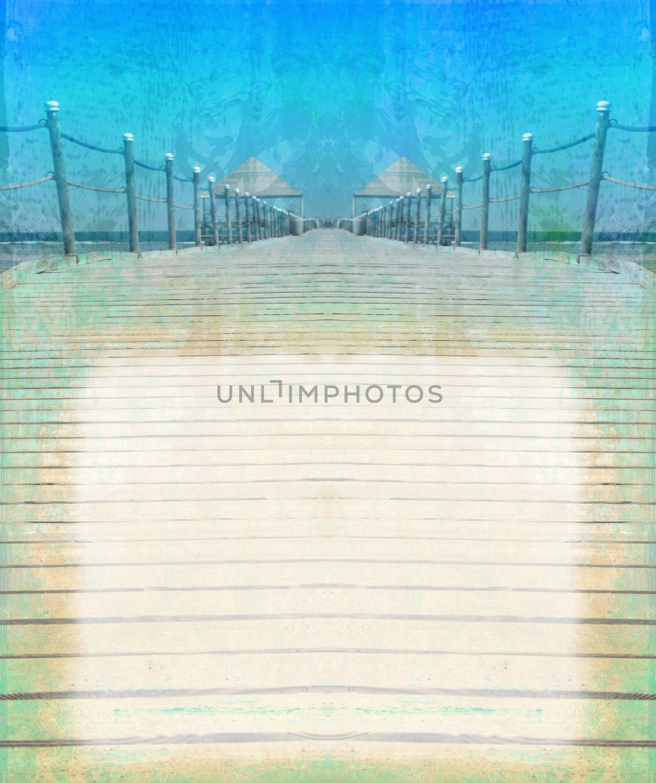 Perspective view of wooden pier - vintage frame
