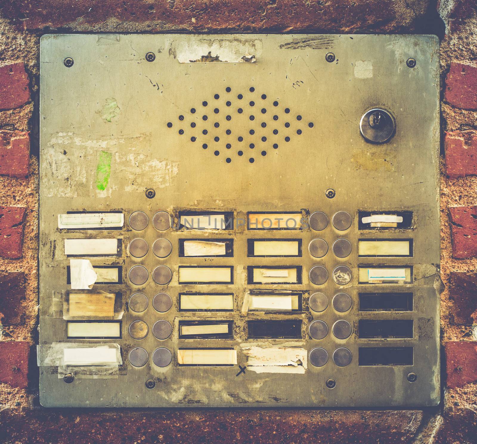 Retro Filter Photo Of Grungy Old Apartment Buzzer Or Intercome Buttons In Toulouse, France