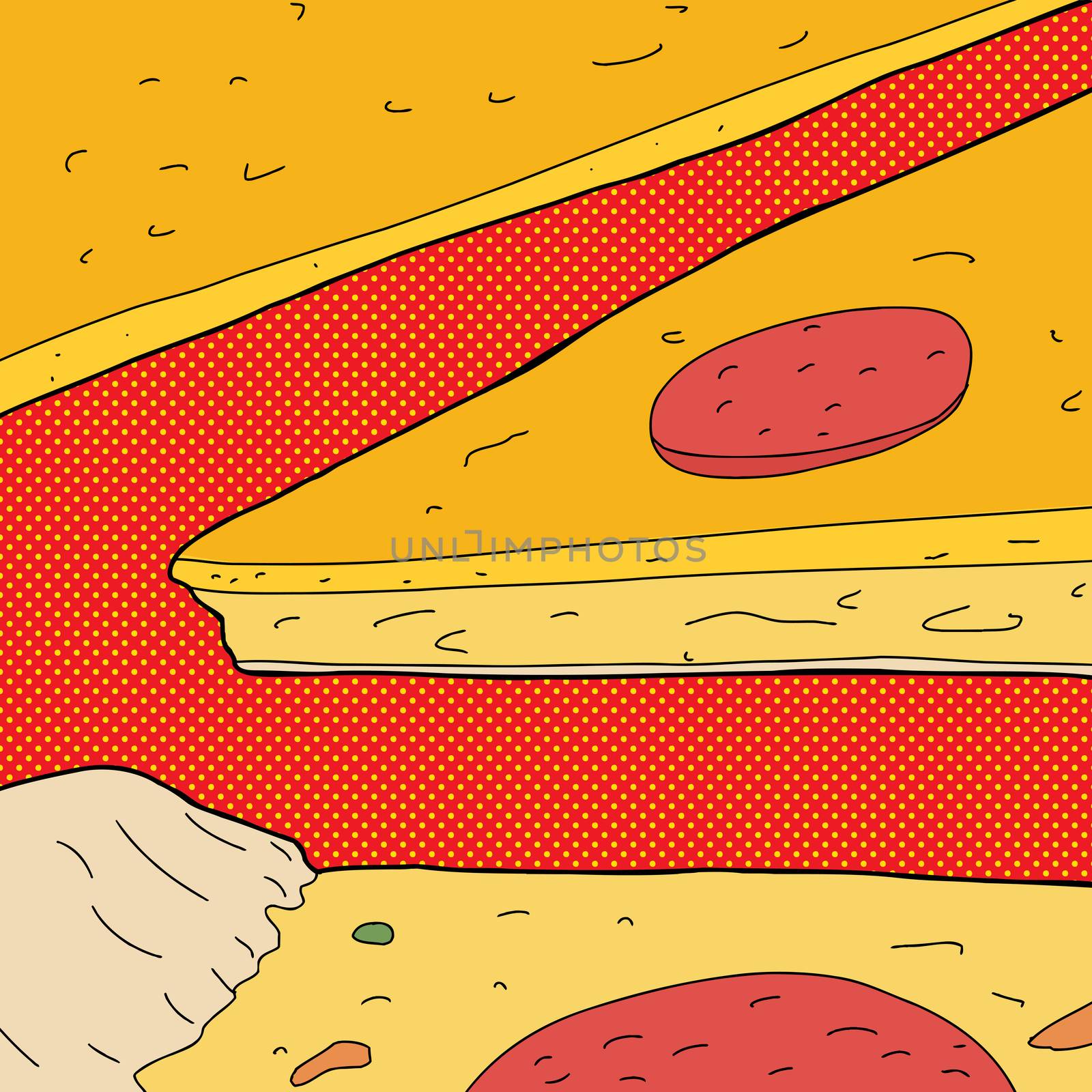 Close up of pizza slices over halftone background