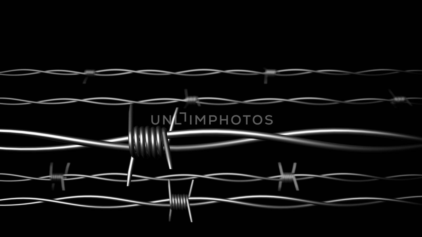 3D render of Fance.Barbed wire. Concept. DOF.