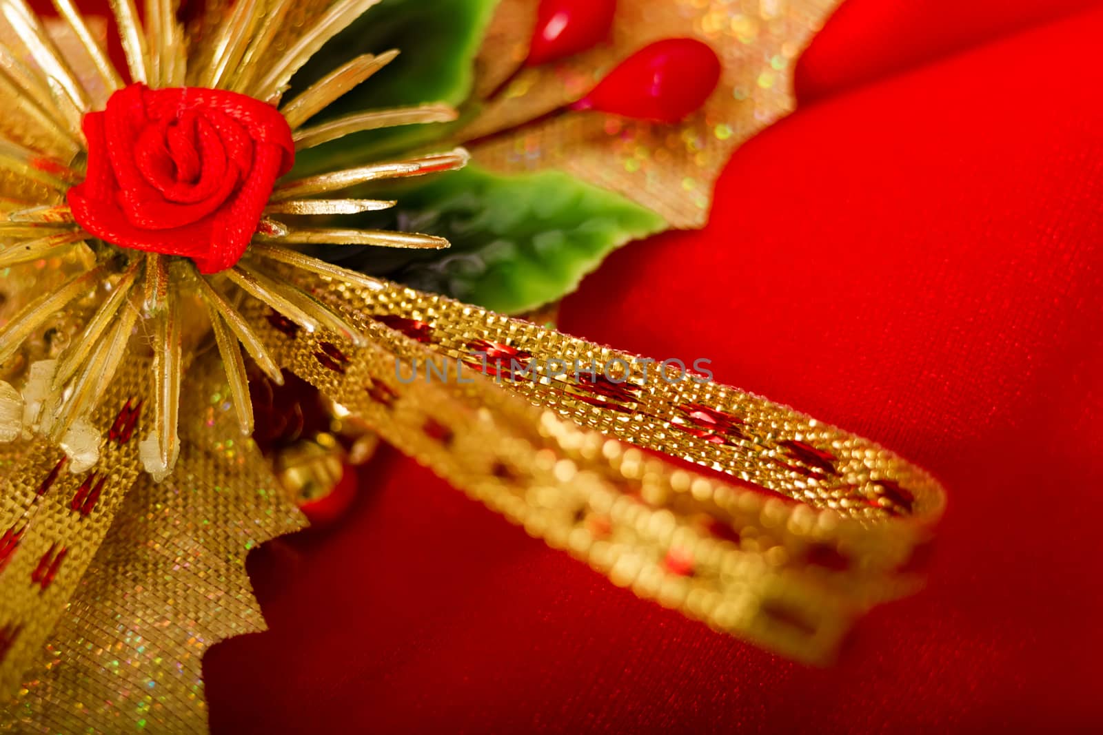 Christmas card. Red cloth with decorations by pzRomashka