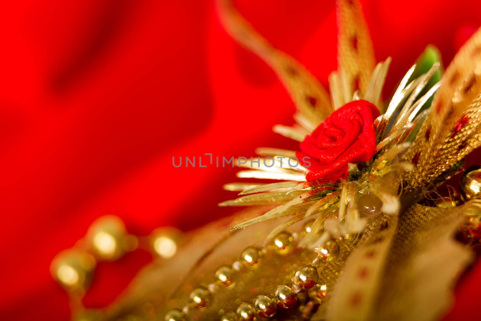 Christmas card. Red cloth with decorations by pzRomashka