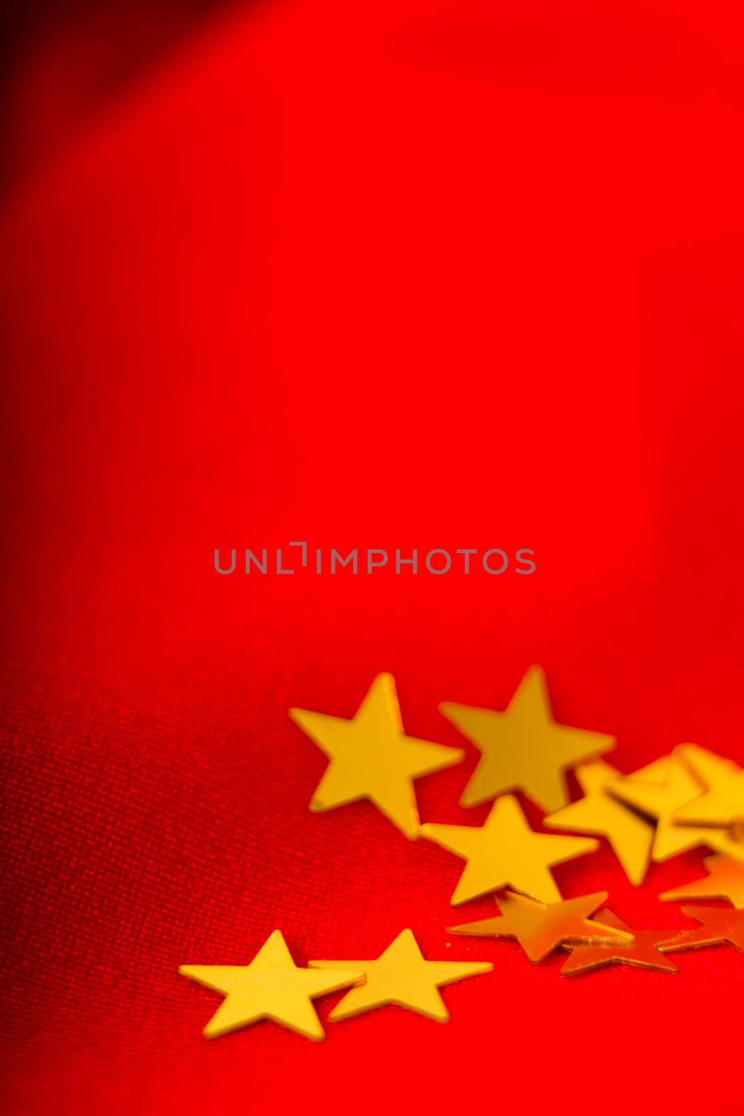 Beautiful Christmas card. Red cloth with gold stars