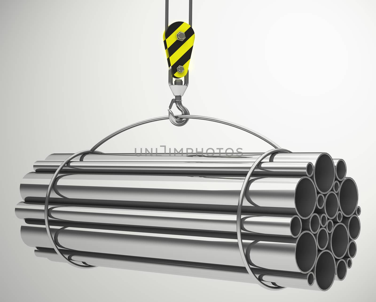 3d generated picture of metal tubes on a crane hook