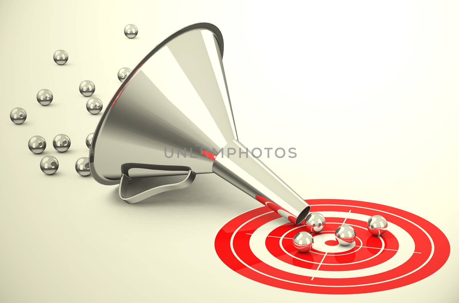 3d generated picture of a target with funnel and some balls
