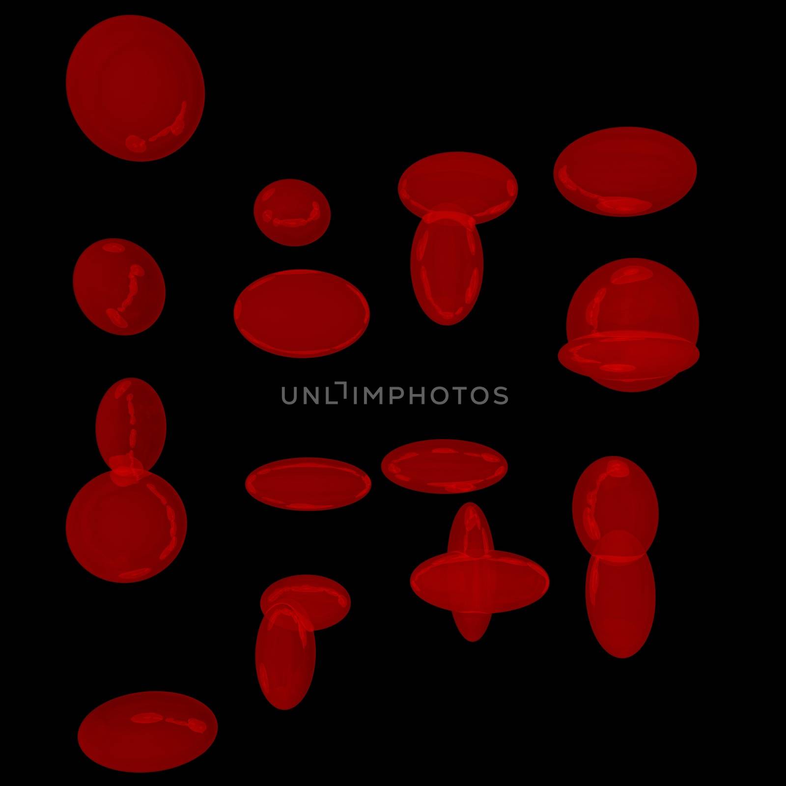 Red particles in black background, 3d render