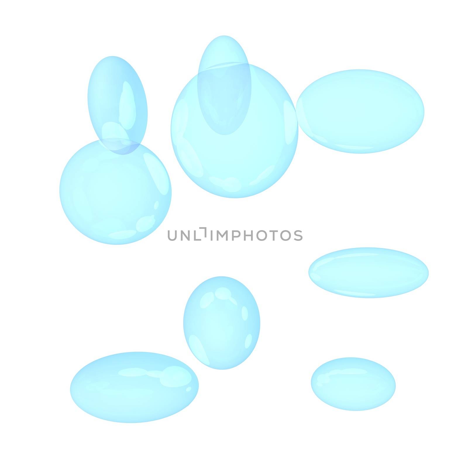 Lite blue bubbles over white, 3d render