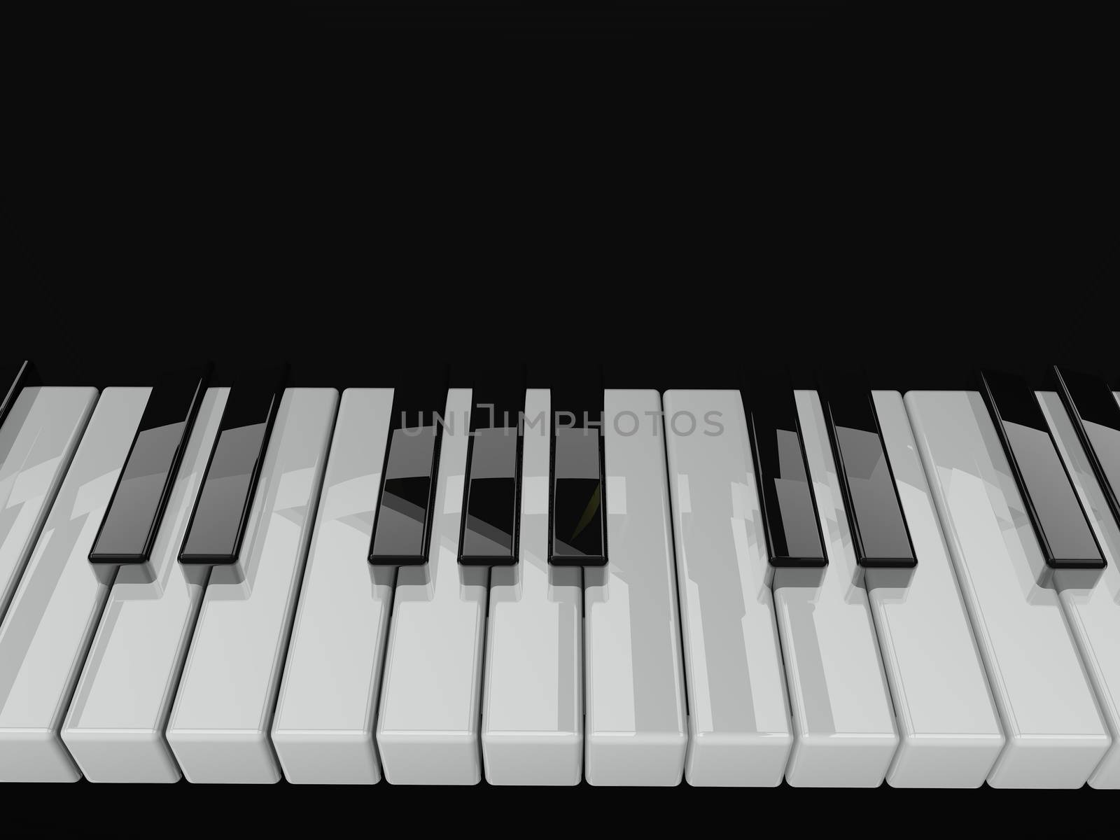 Piano keyboard in close up, 3d render