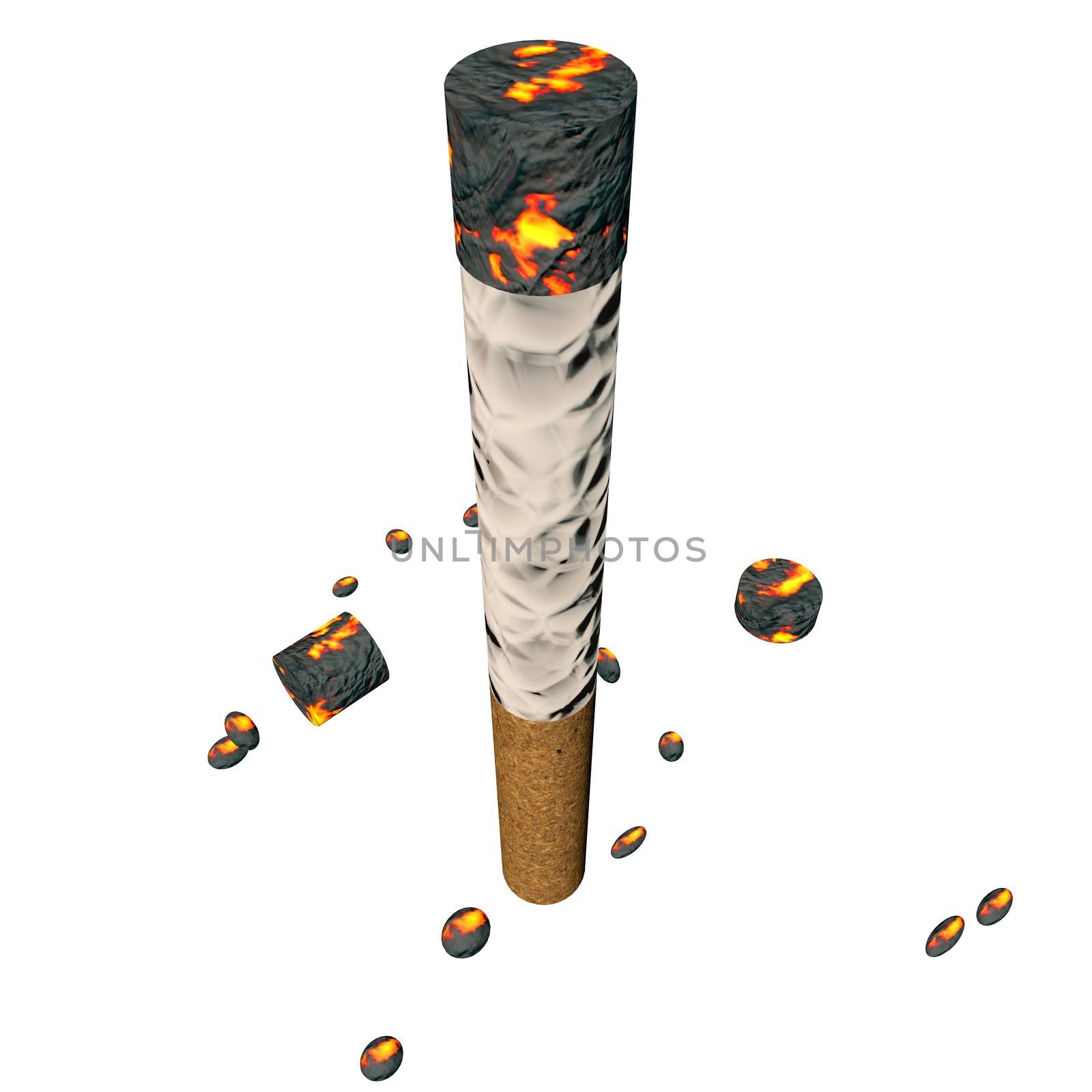 Cigarette burning, isolated over white background, 3d render