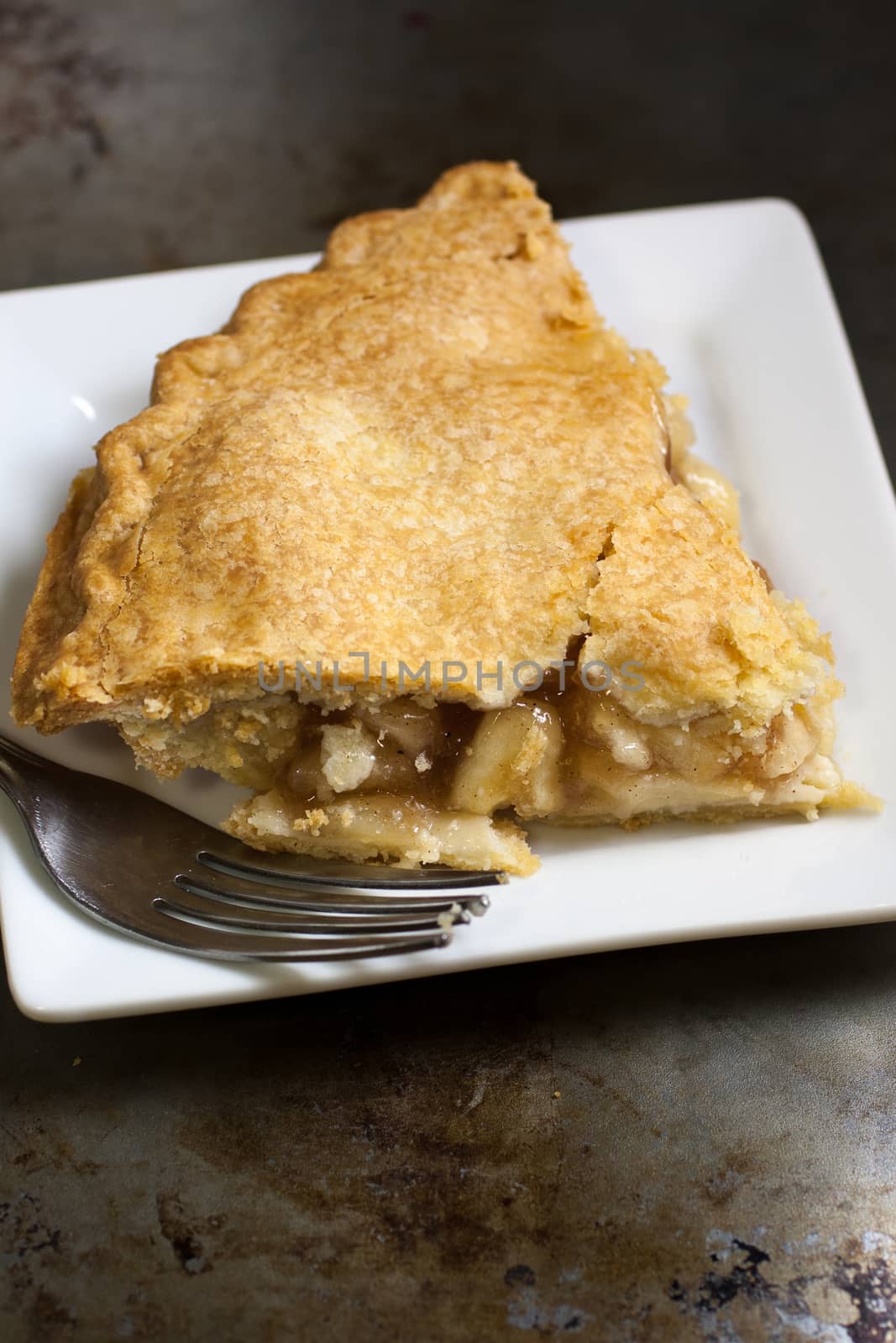 A rustic, handmade apple pie ready to searve.