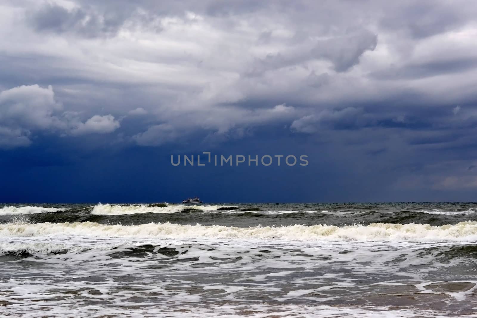 Waves of the Black Sea in rainy weather
