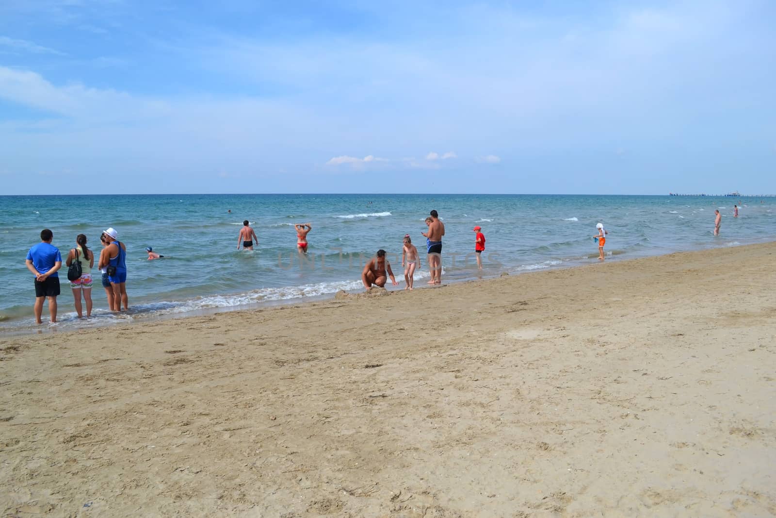 Beach in Vityazevo in the summer in a sunny weather