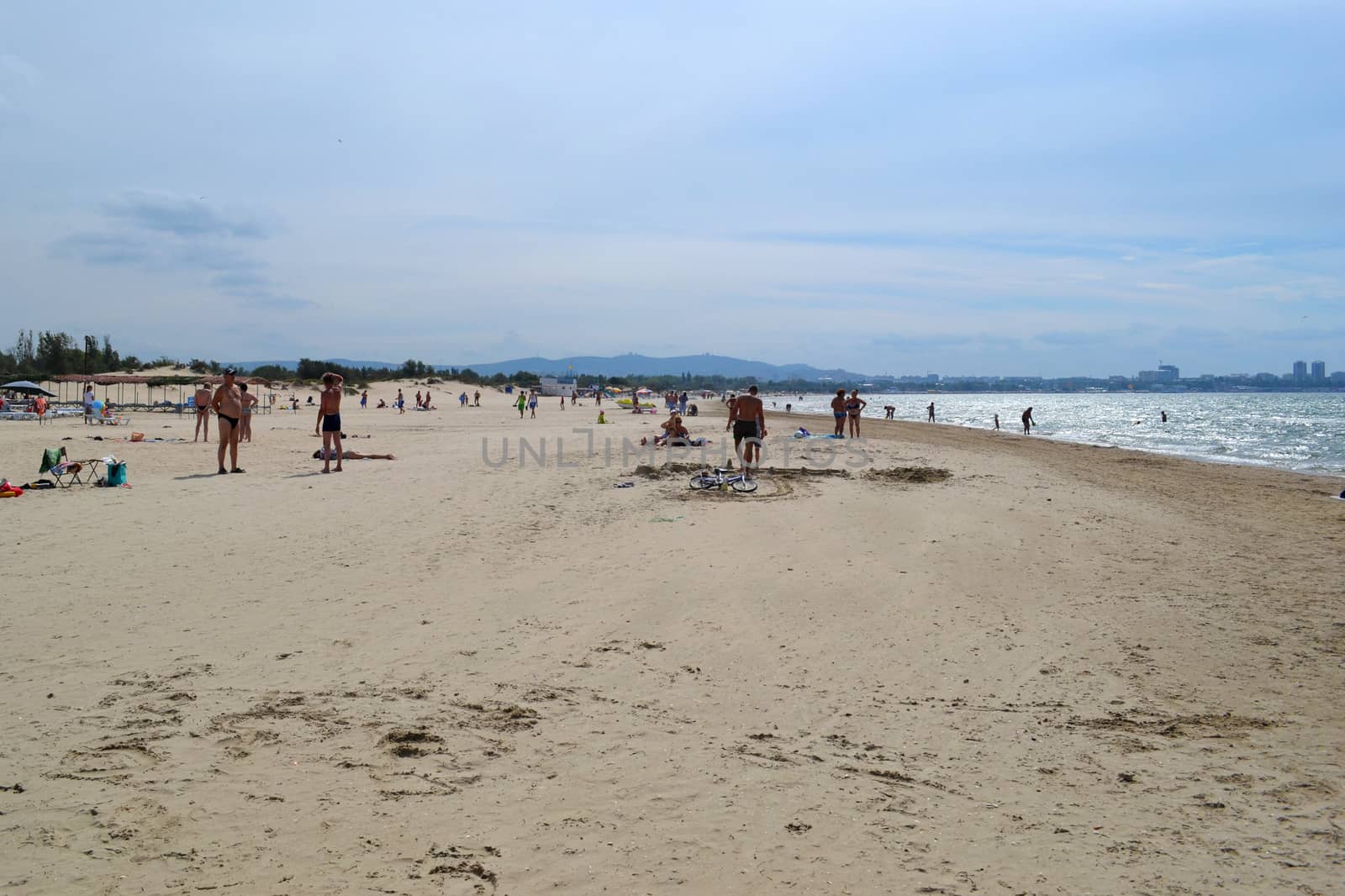 Beach in Vityazevo overlooking Anapa in the summer in a sunny weather