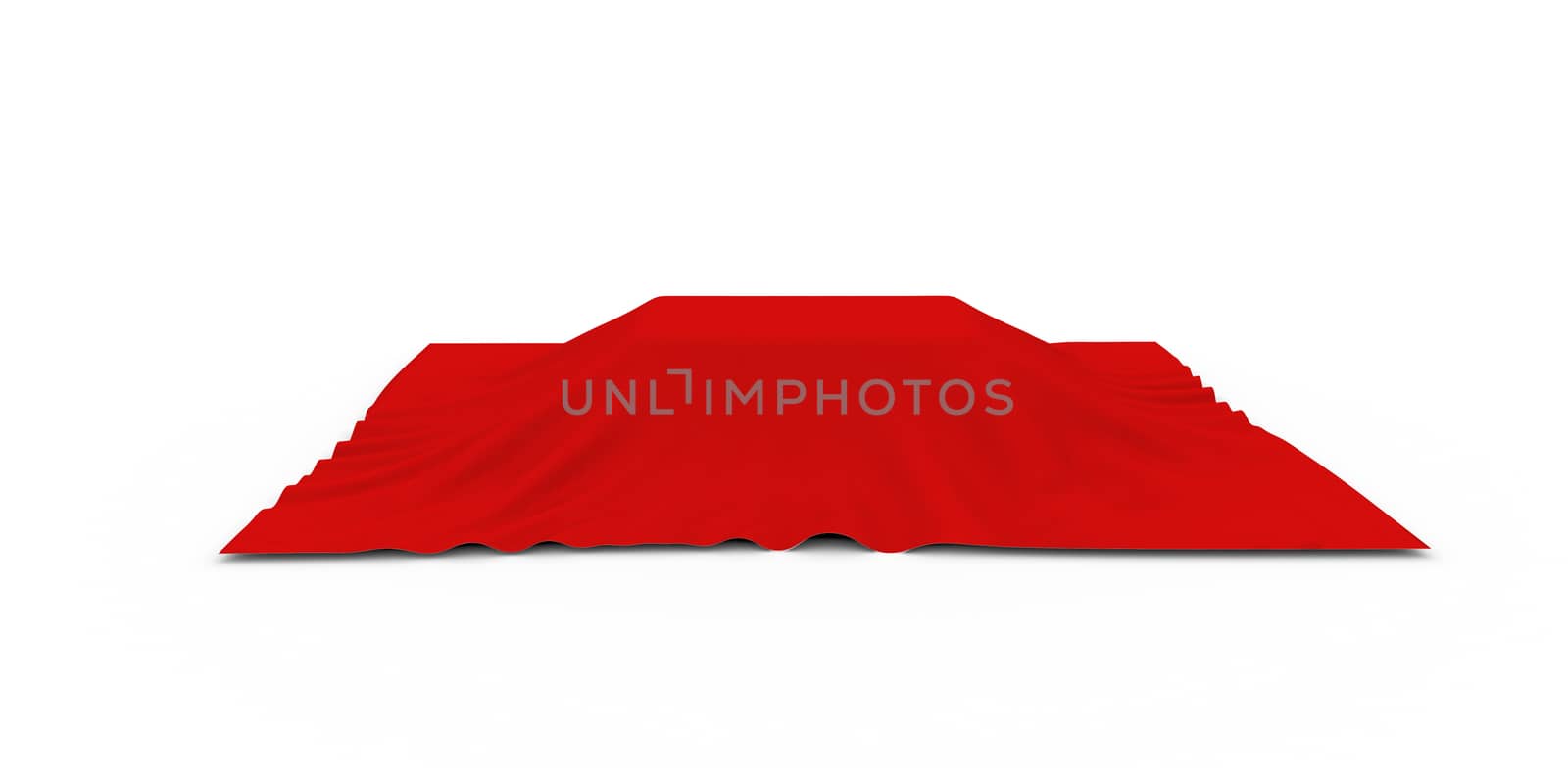 Object of rectangular shape covered with thick red cloth. Side view. Isolated on white background