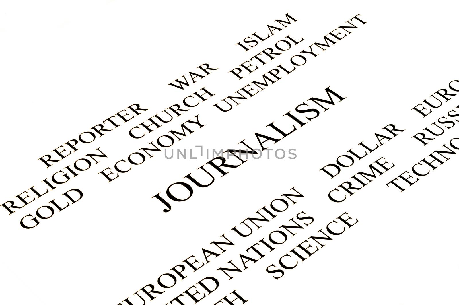 journalist conceptual banner in white background white and black