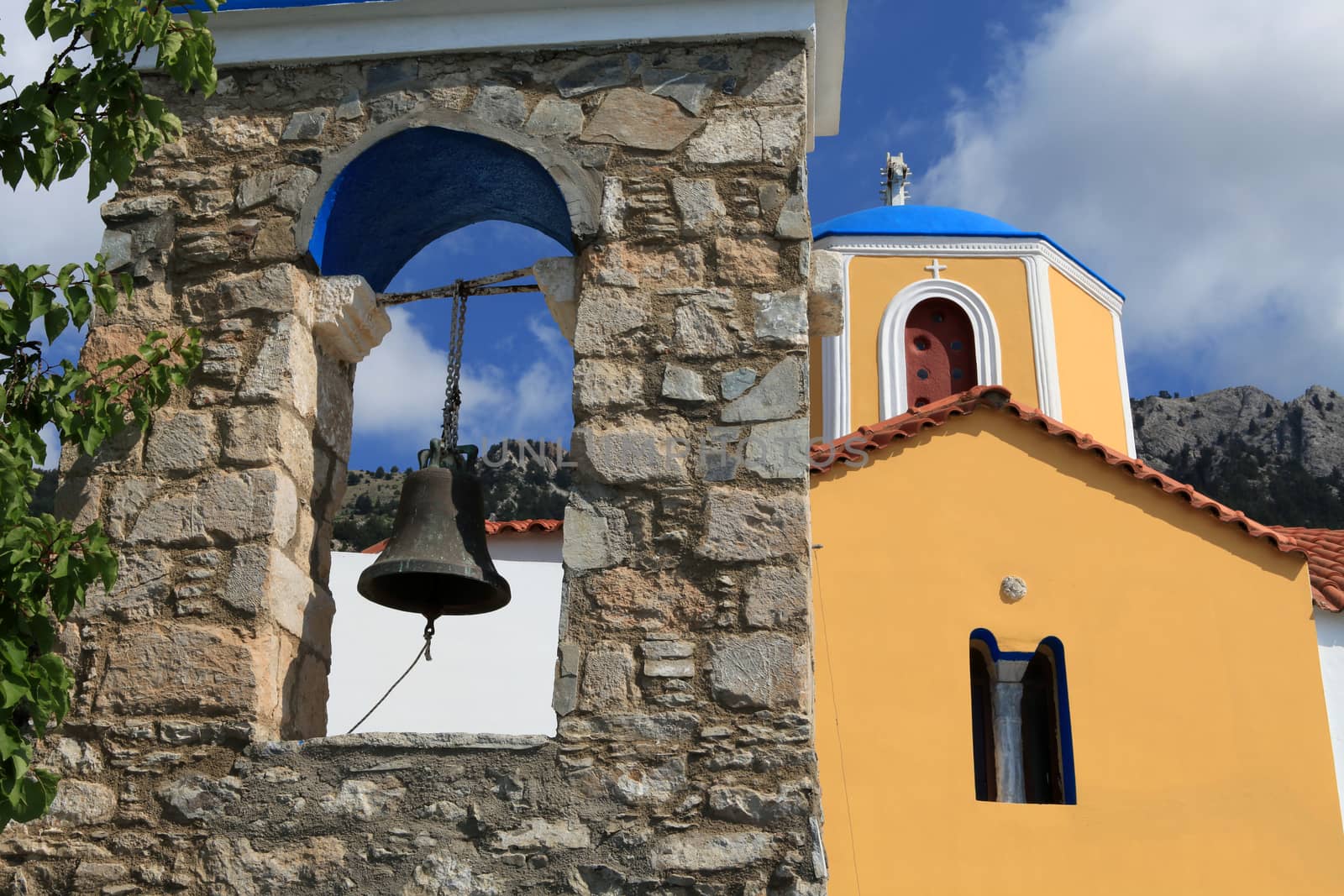 Typical Greek Orthodox church with blue domes on Kos.   Dodecanese. Greece by wjarek