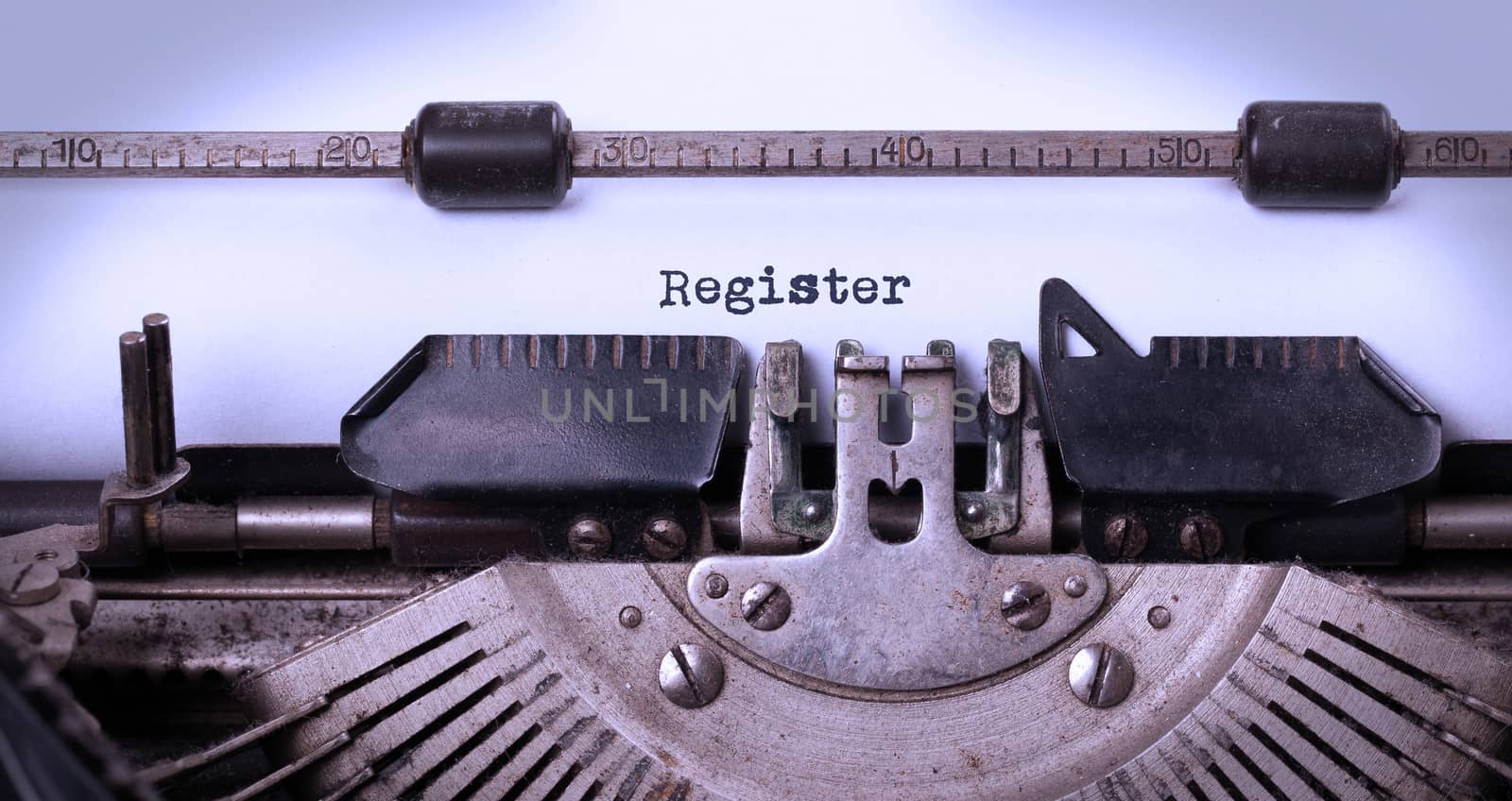 Vintage inscription made by old typewriter, register