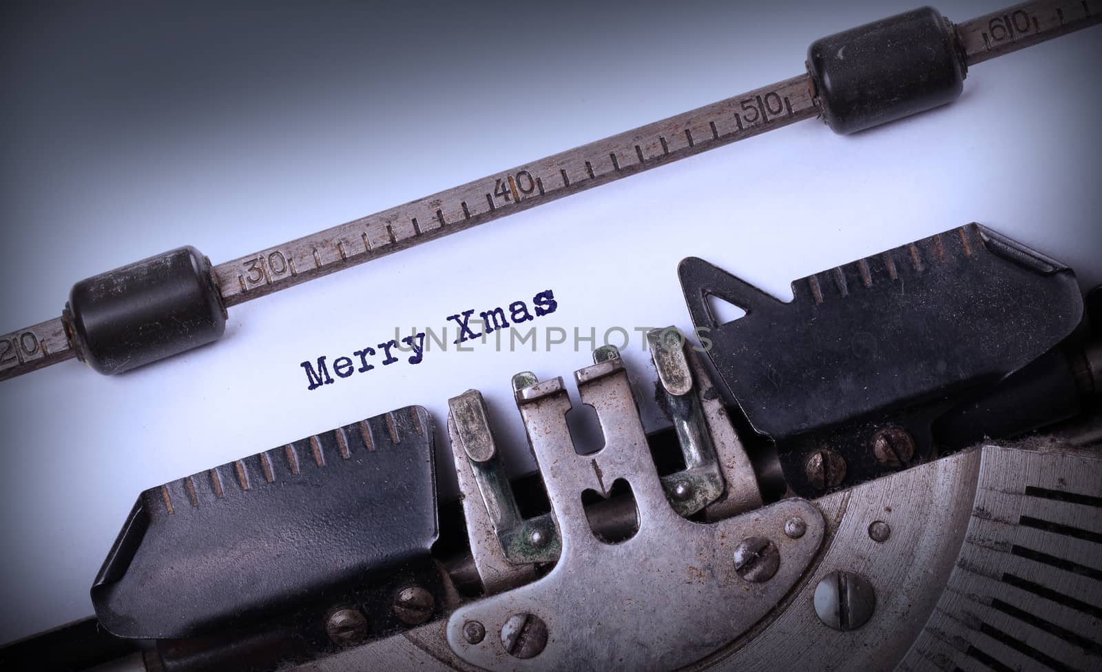 Vintage inscription made by old typewriter, Merry Xmas