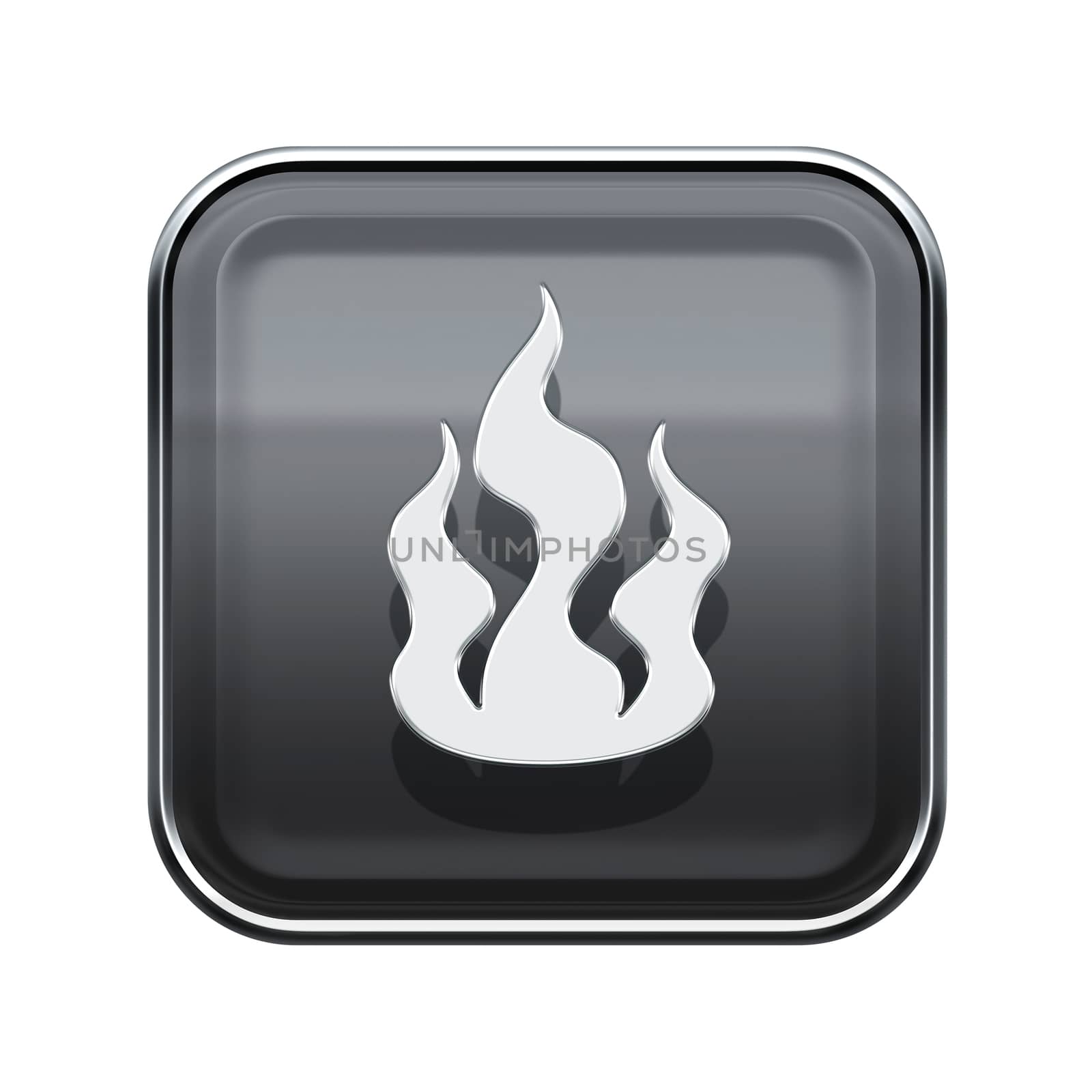 Fire icon glossy grey, isolated on white background