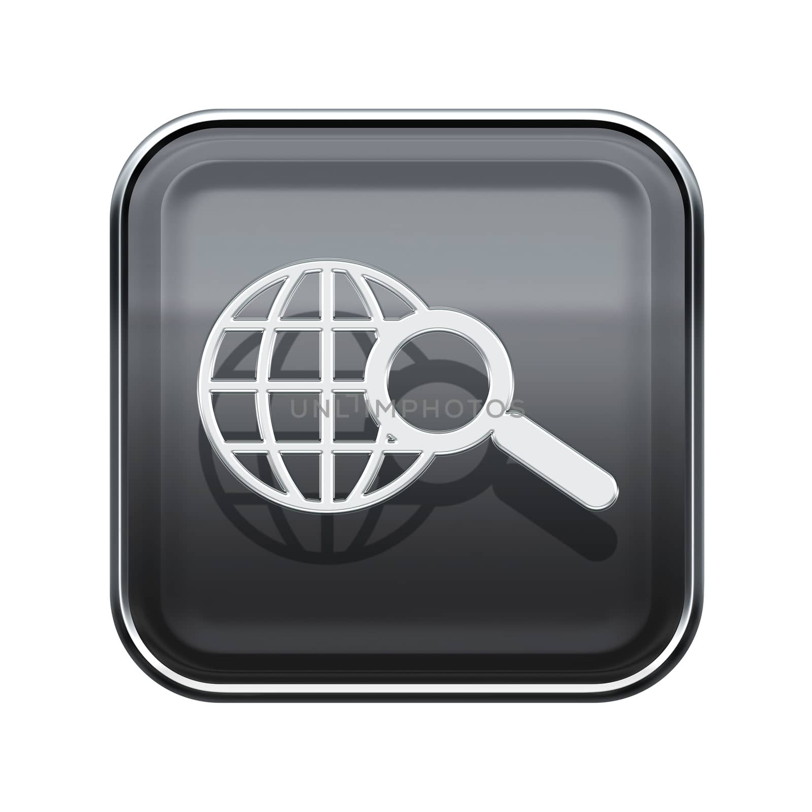 globe and magnifier icon glossy grey, isolated on white backgrou by zeffss