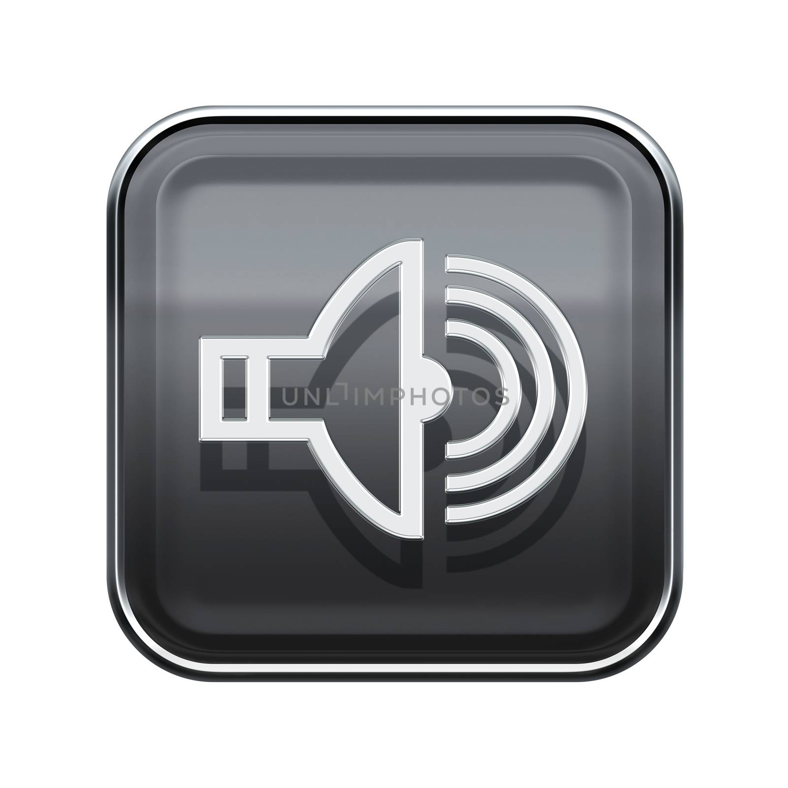 Speaker icon glossy grey, isolated on white background