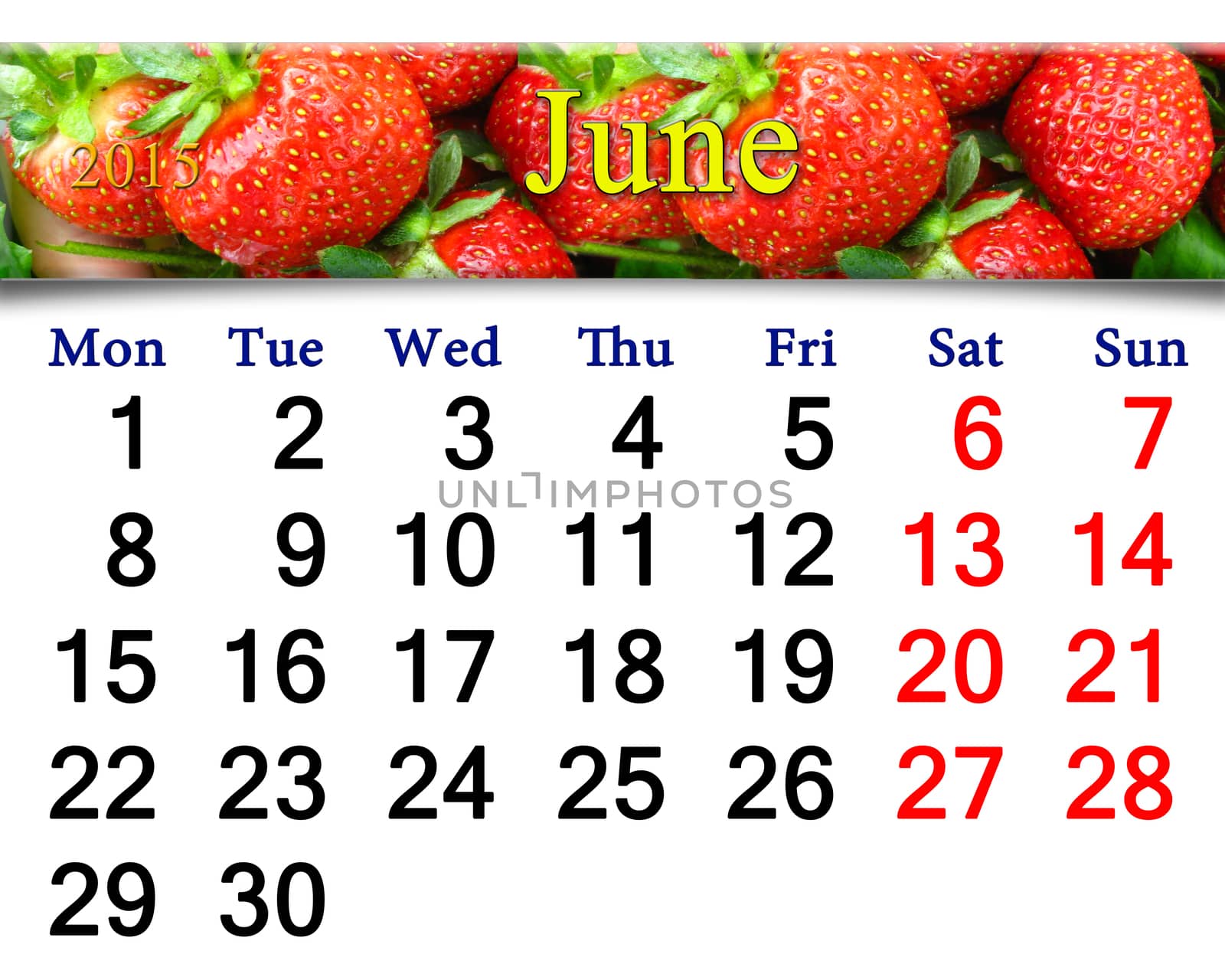 calendar for the June of 2015 year with strawberry by alexmak