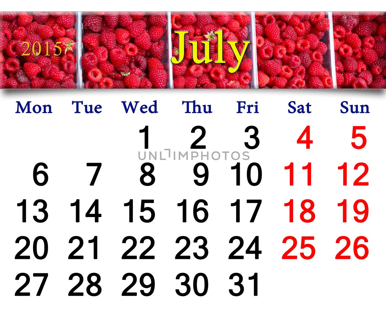 calendar for July of 2015 year with image of redraspberry by alexmak