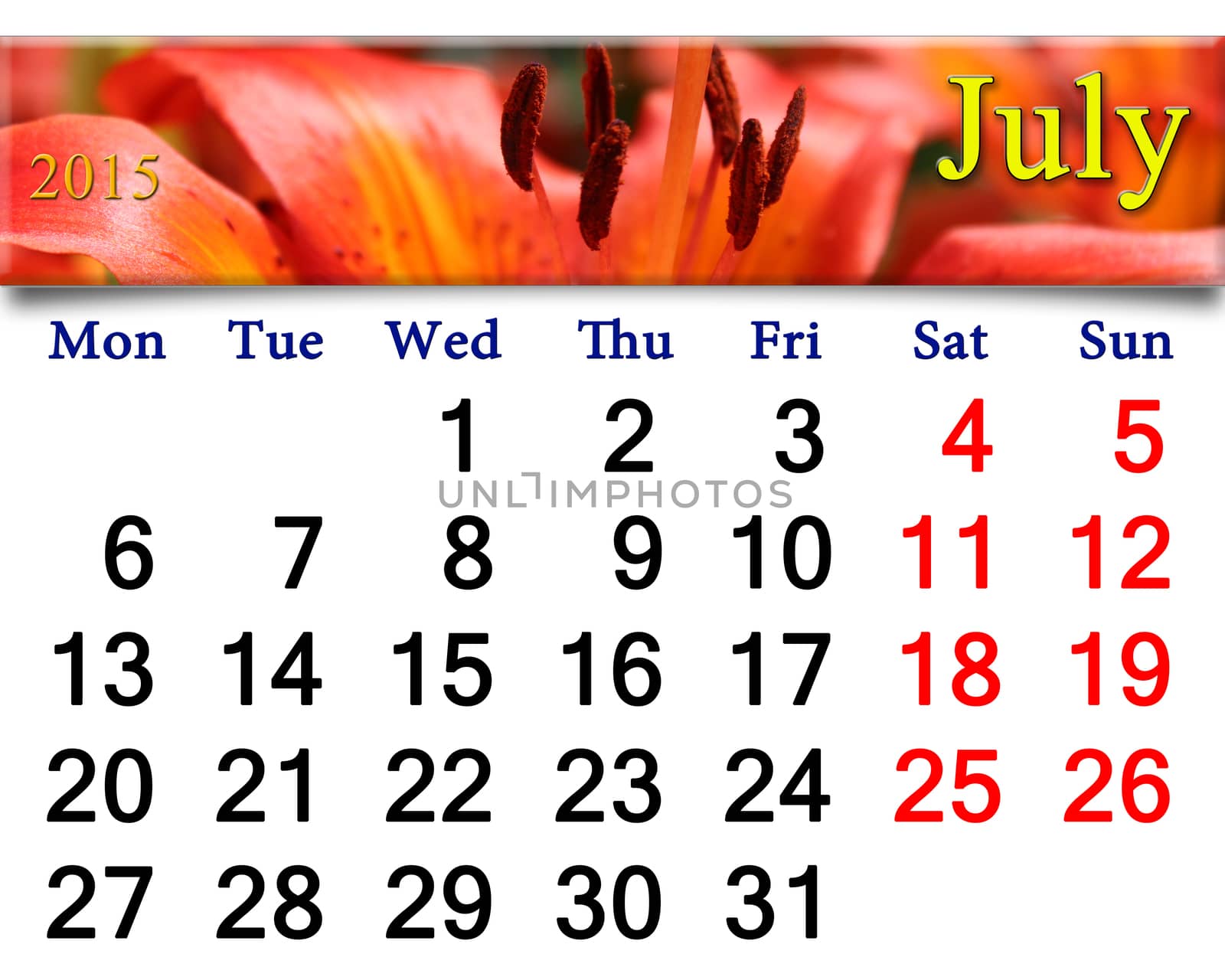 calendar for July of 2015 year with image of salvia by alexmak