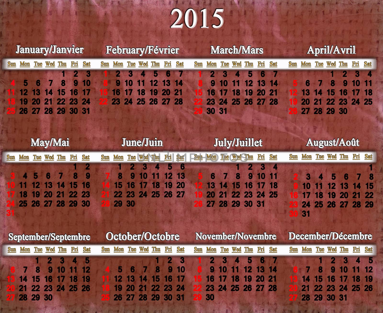 calendar for 2015 year on lilac trodden pattern