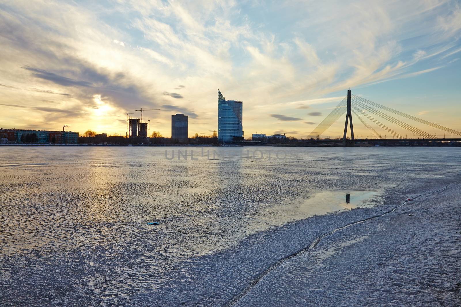 Bridge in Riga over the frozen Daugava river