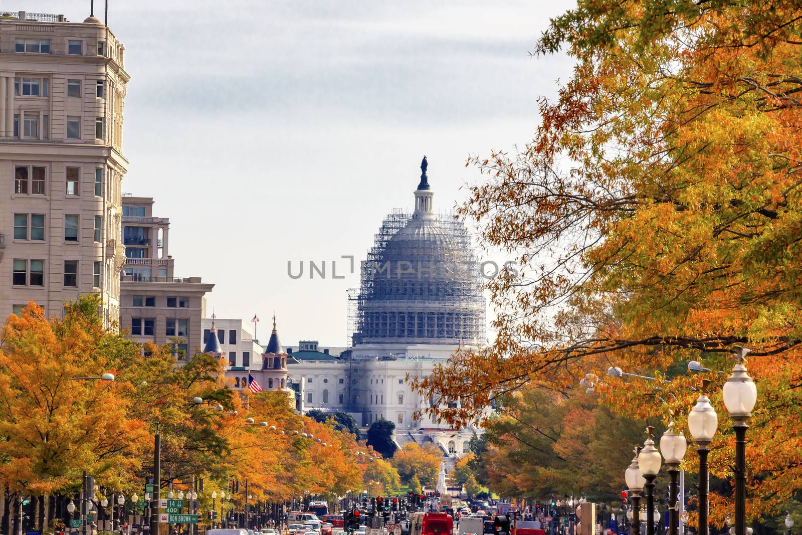 US Capitol South Side Construction Congress Pennsylvania Avenue Autumn Fall Capital City Washington DC