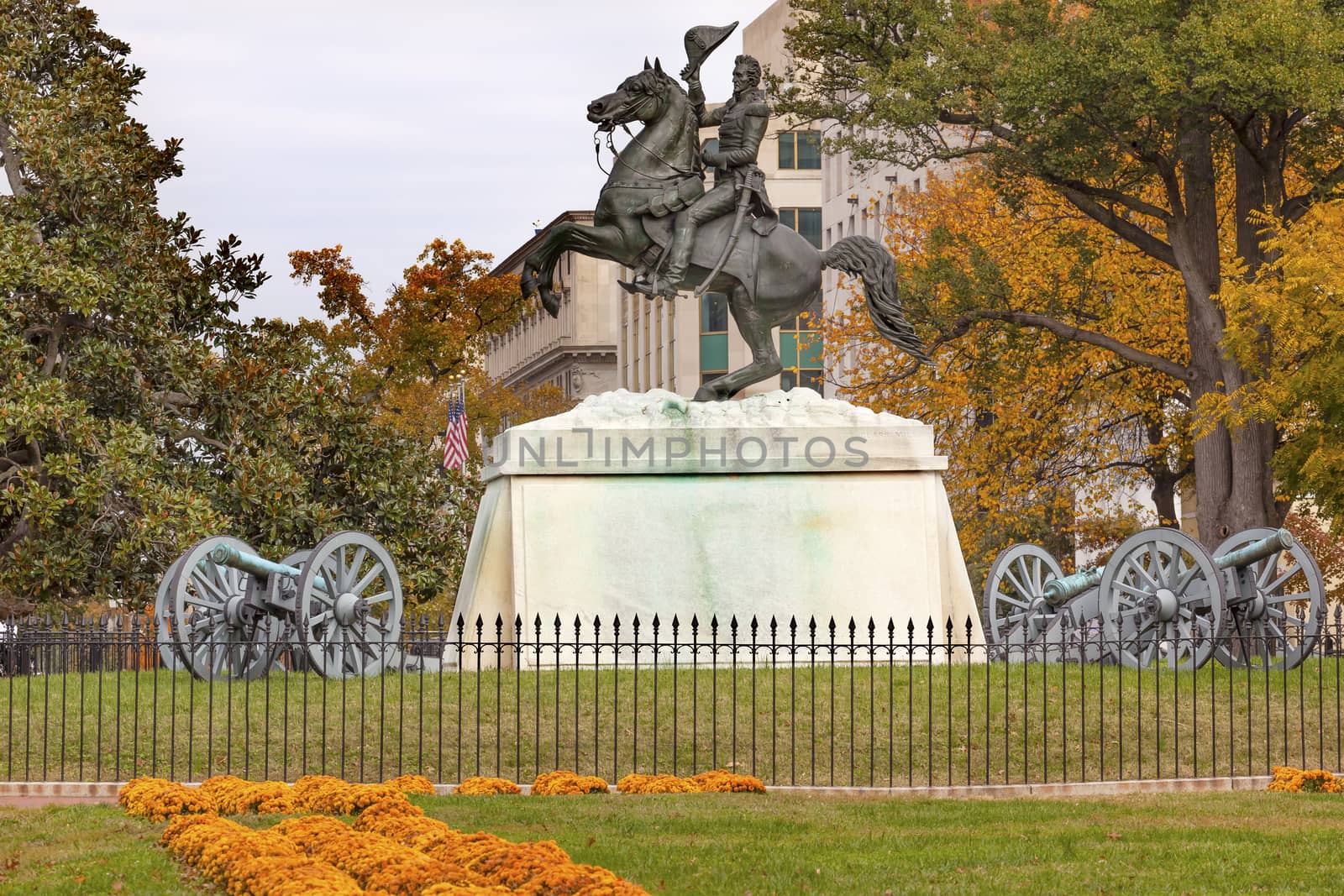 Andrew Jackson Statue Canons President's Park Lafayette Square Autumn Washington DC 1850 Clark Mills Sculptor