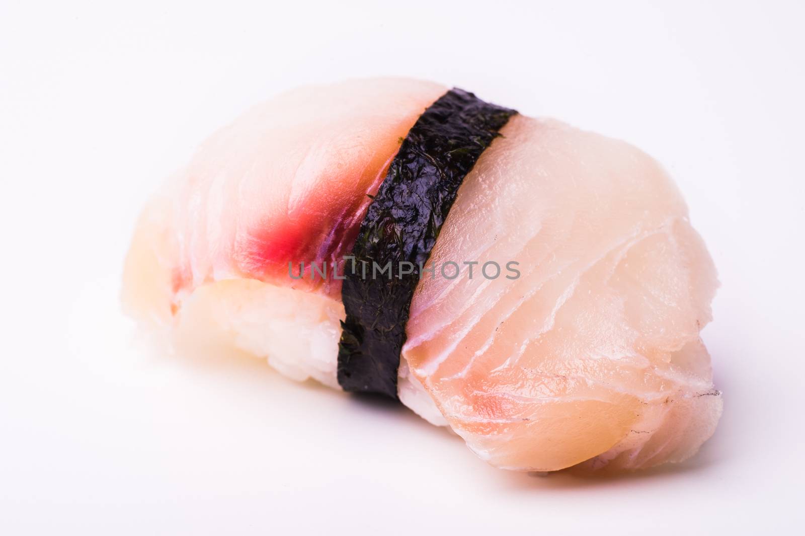 yelowtail sushi with nori isolated on white background 