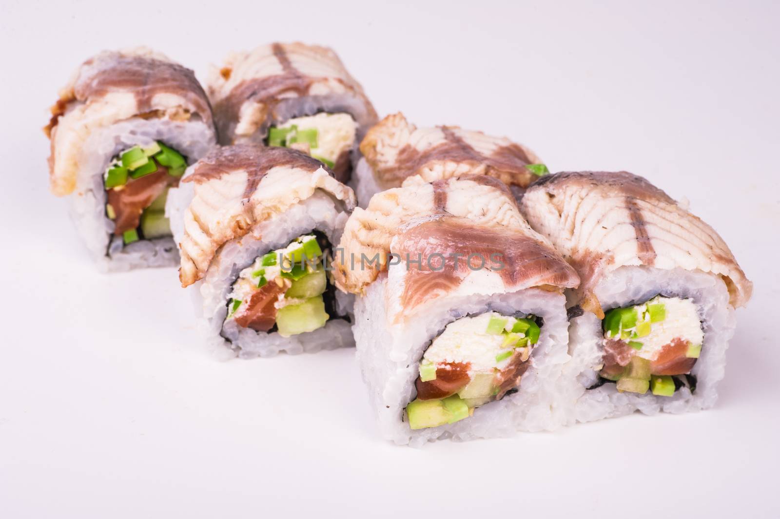 eel sushi roll isolated on white background 