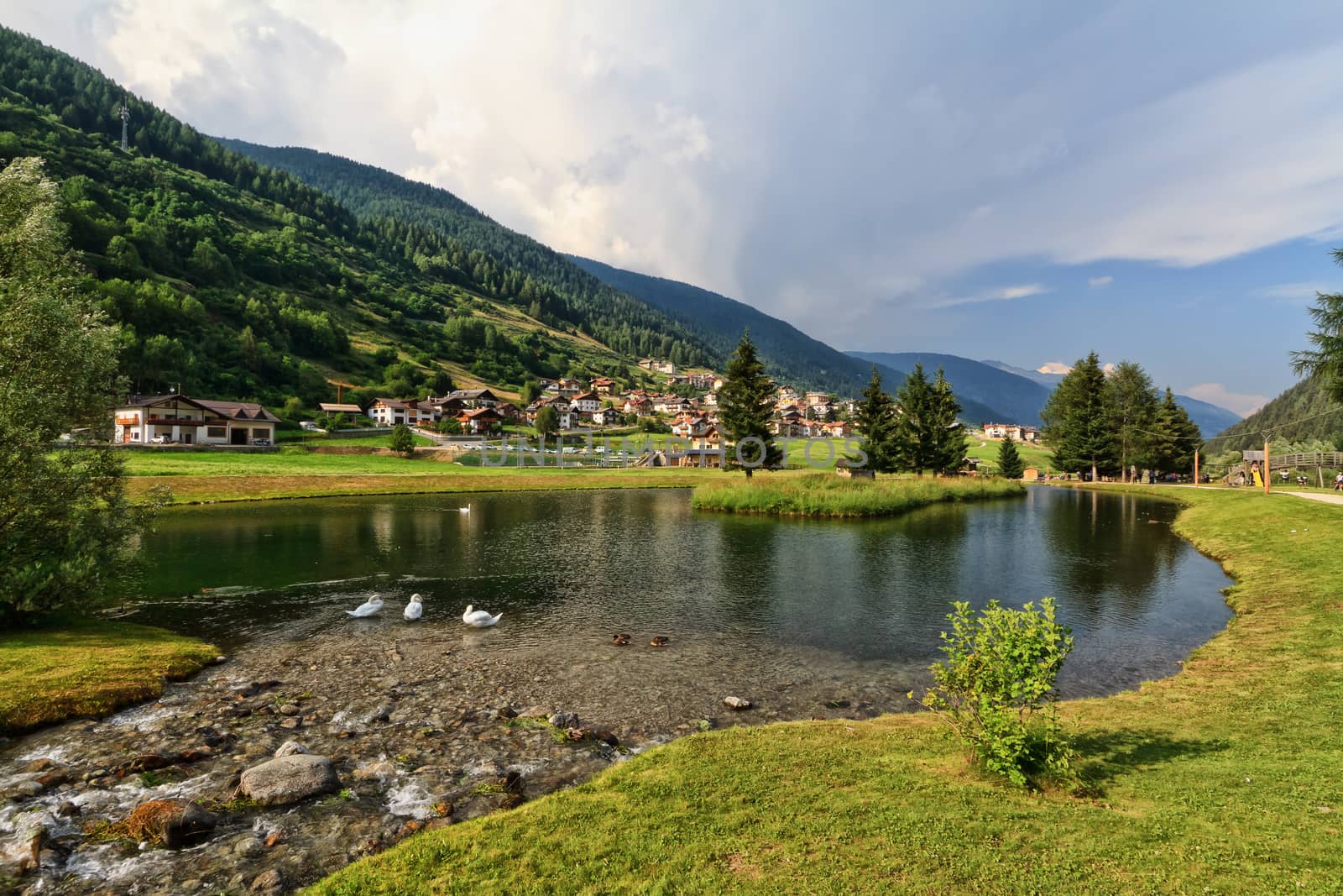 small lake in Vermiglio, Val di Sole, Trentino, Italy