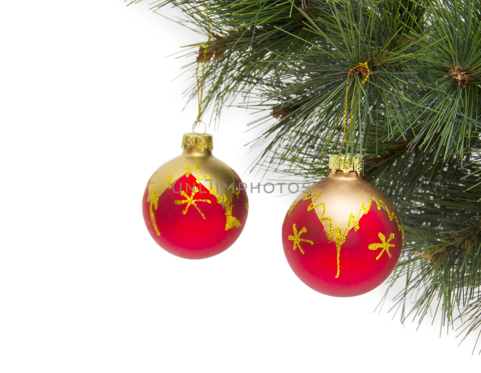 Christmas concept with baubles on white by cocoo