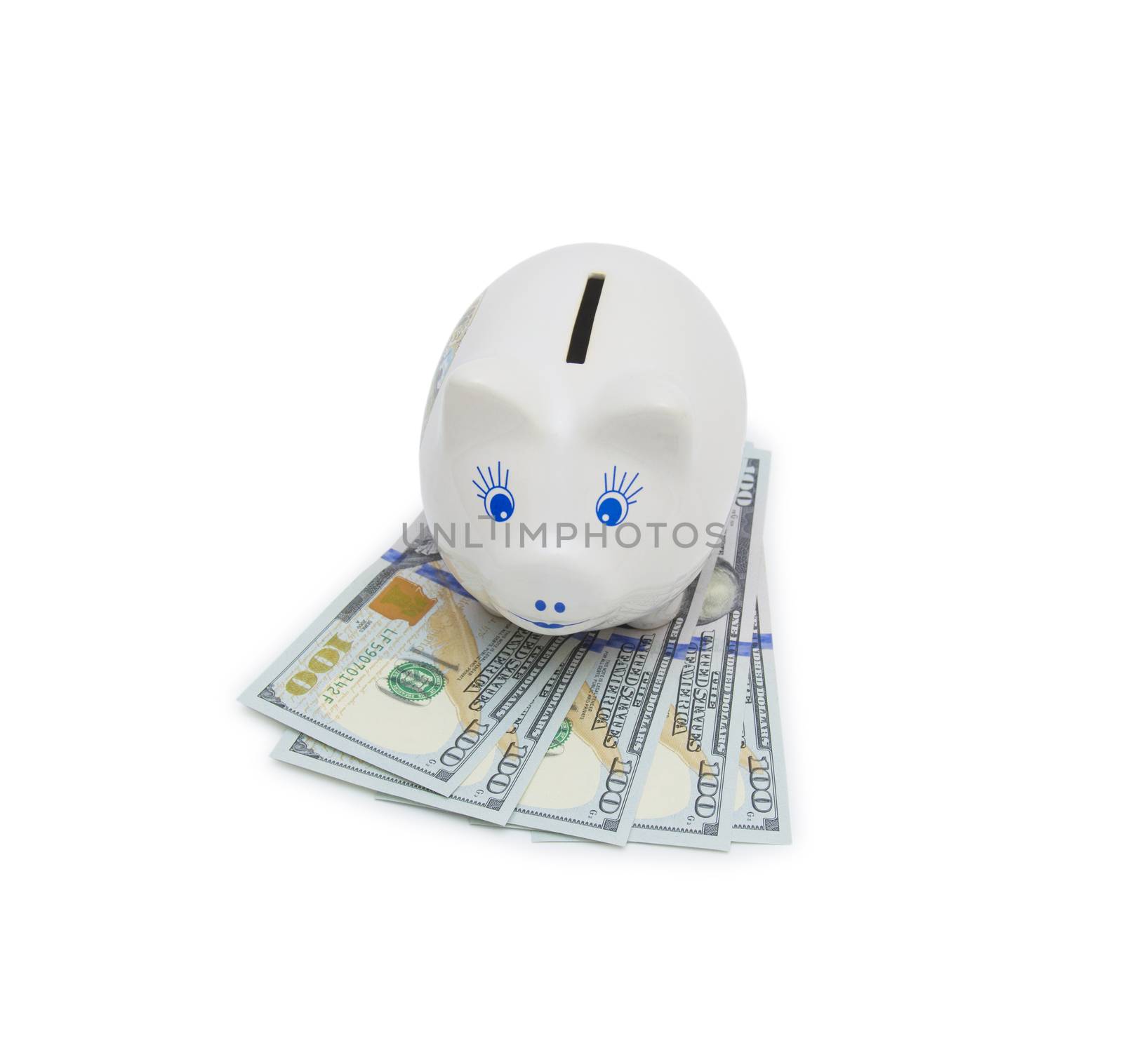 money box on dollar banknotes