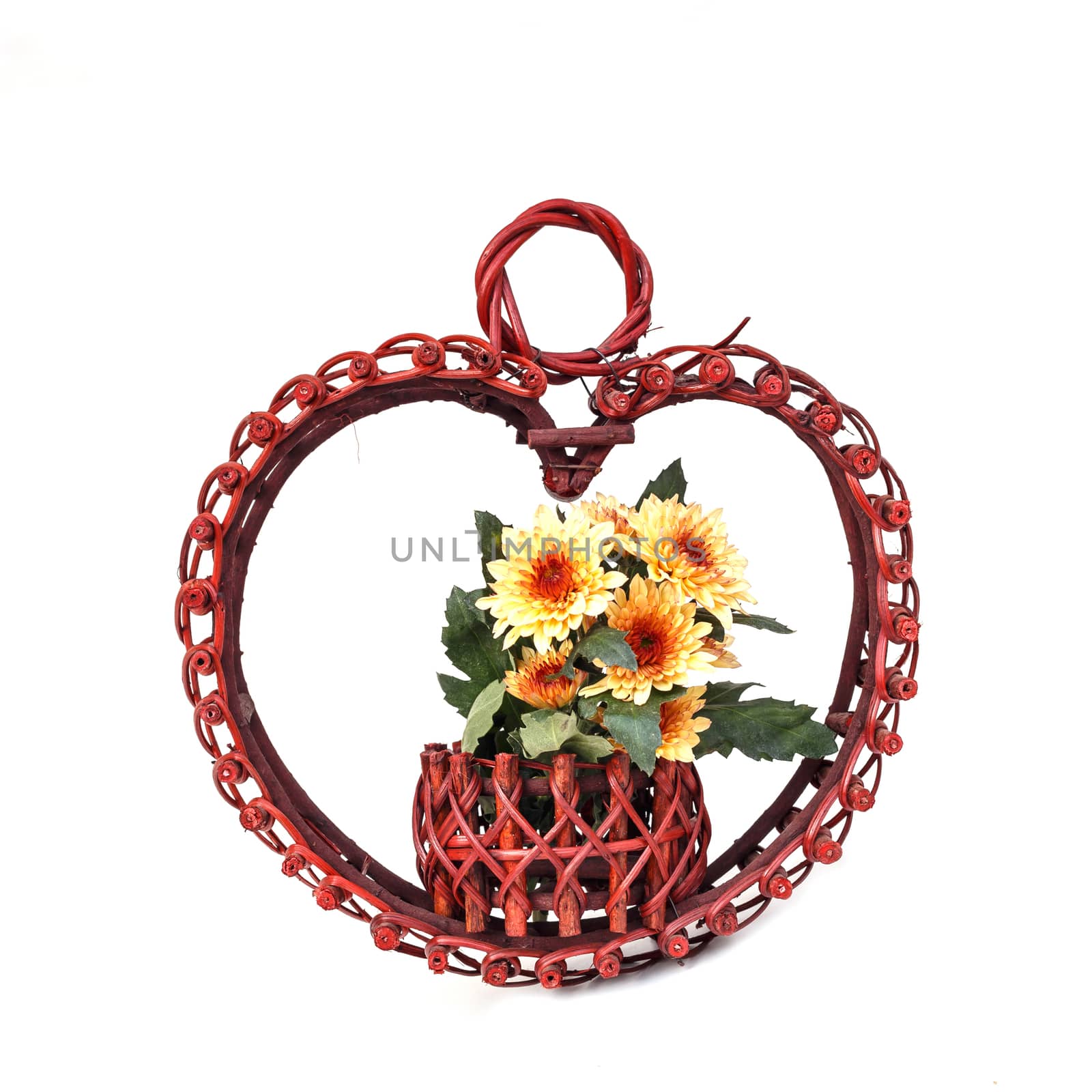 Flower in wooden handmade basket isolated on white background by nanDphanuwat